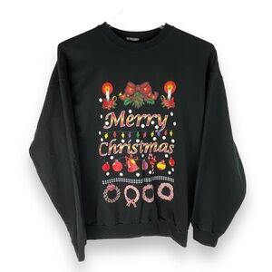 Christmas Sweatshirt Crew Neck Top Ugly Sweater Holiday Black Red Womens Size XL
